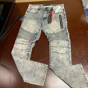 Reason Mens Gray Acid Wash Straight Denim Jeans